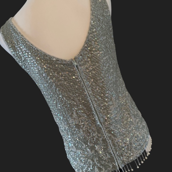 Vintage 1960’s blue sequin/beaded shell top - Picture 3 of 11